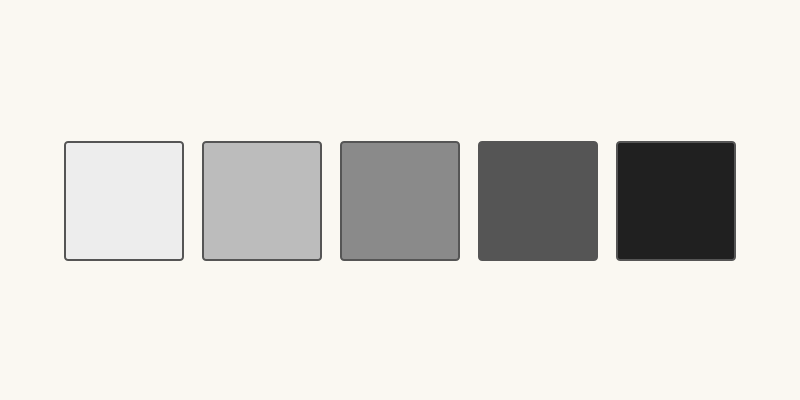 Five equal squares progress from pale gray to dark gray. Their value changes while their shape and size stay the same.